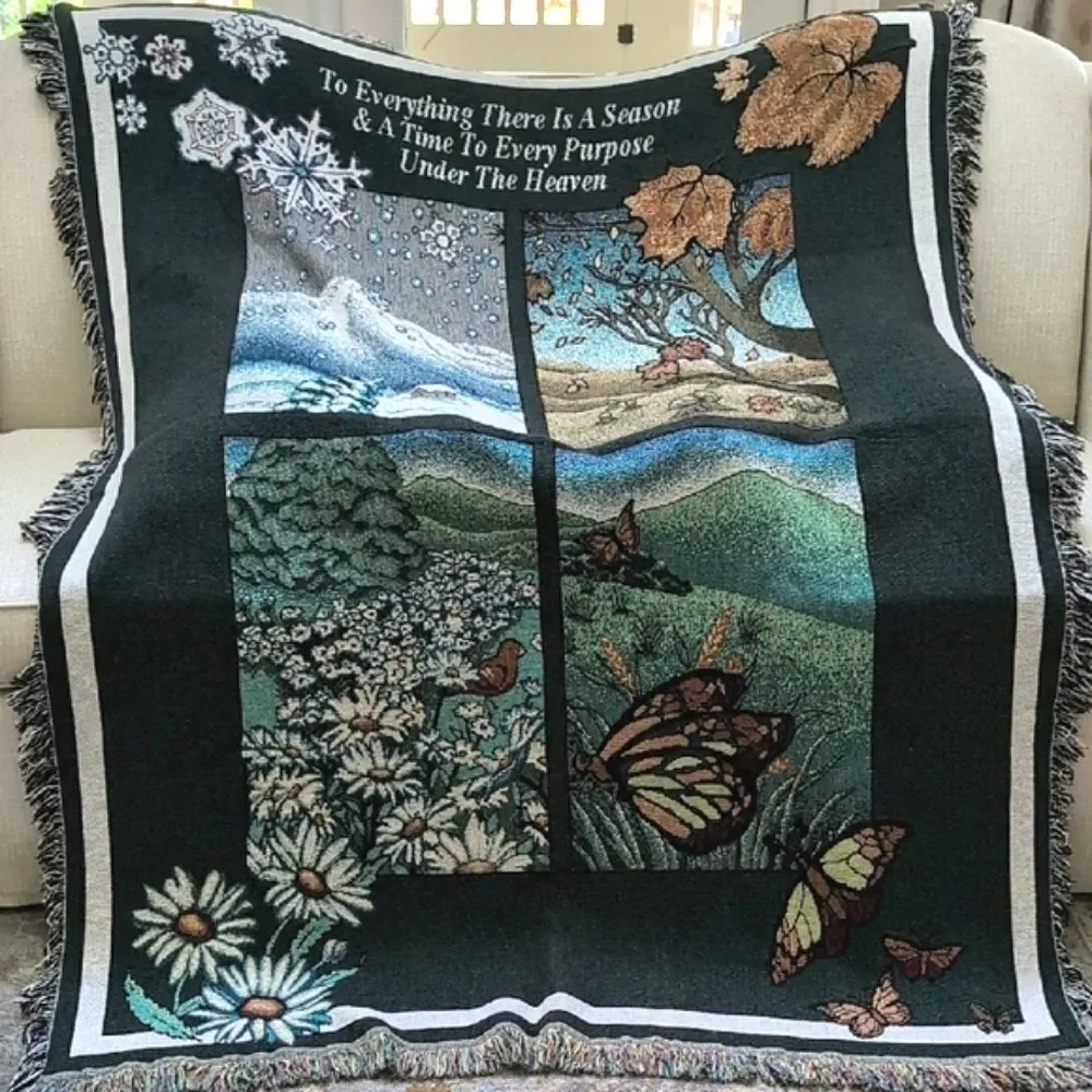 Vintage Tapestry Four Seasons Throw Blanket Ecclesiastes 3:1